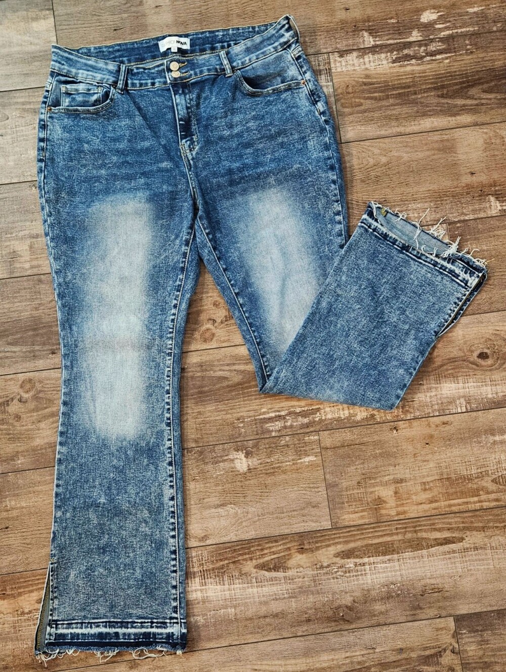 Fashion Nova Acid Wash Flare Jeans w/ Slit at Ends